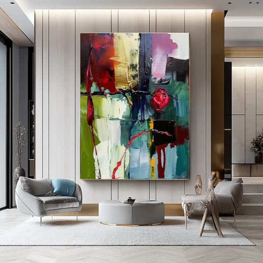 Deep Colors Abstract Impasto Oil Painting on Canvas - Vibrant Modern Wall Art for Living room