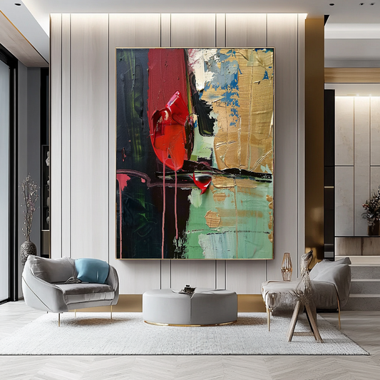Deep Colors Abstract Impasto Oil Painting on Canvas - Vibrant Modern Wall Art for Living room