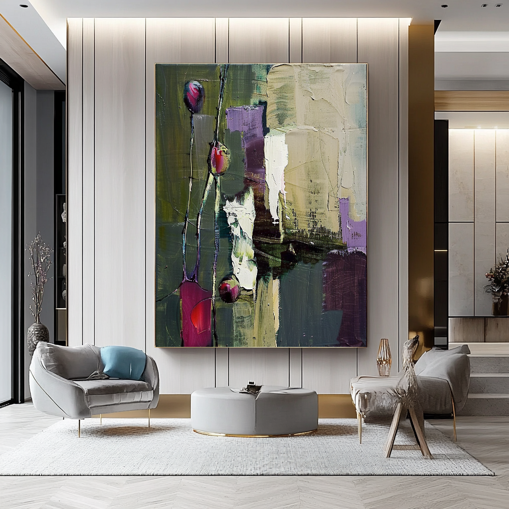 Floral Abstract Impasto Oil Painting on Canvas - Vibrant Modern Wall Art for Living room