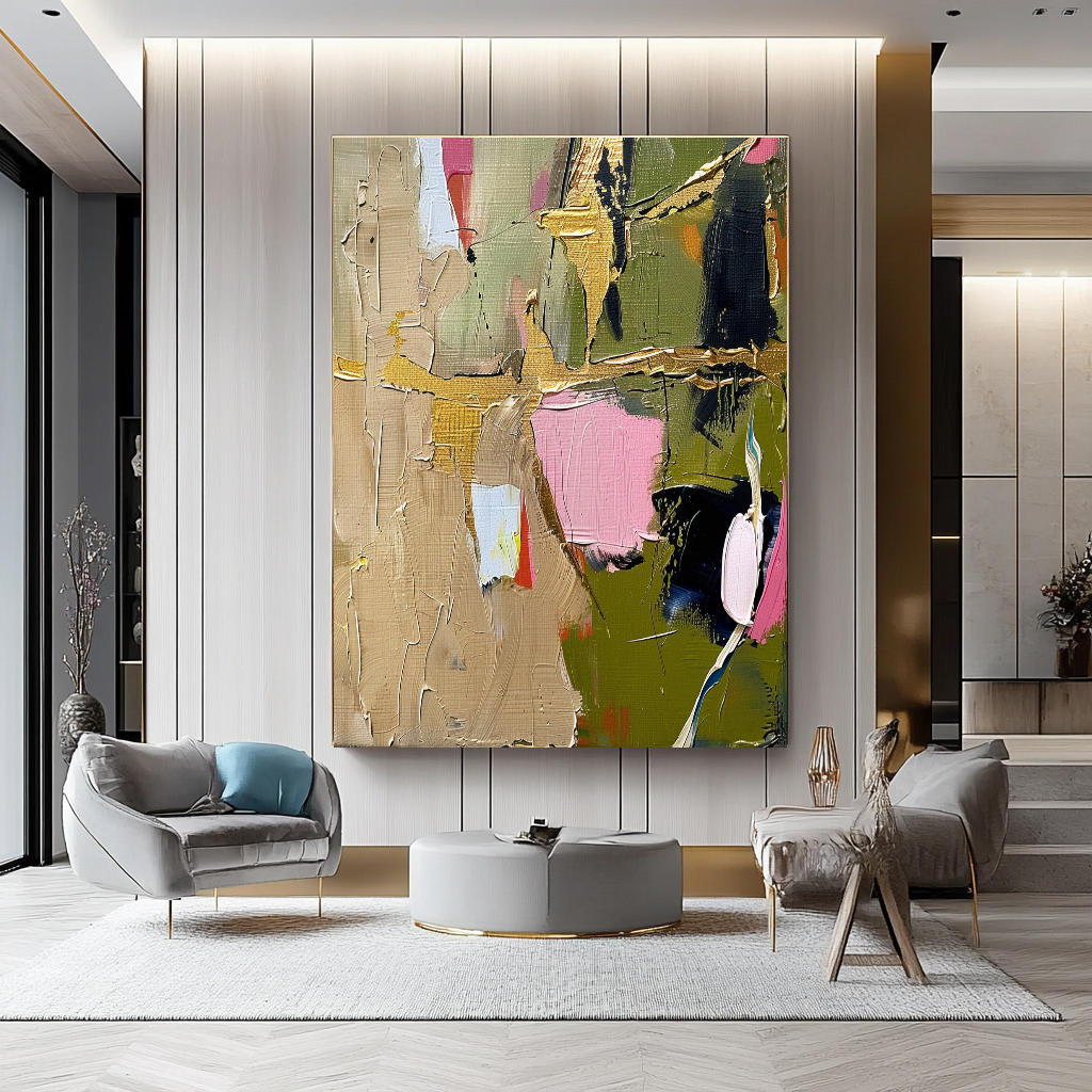 Original Abstract Impasto Oil Painting on Canvas - Vibrant Modern Wall Art for Living room