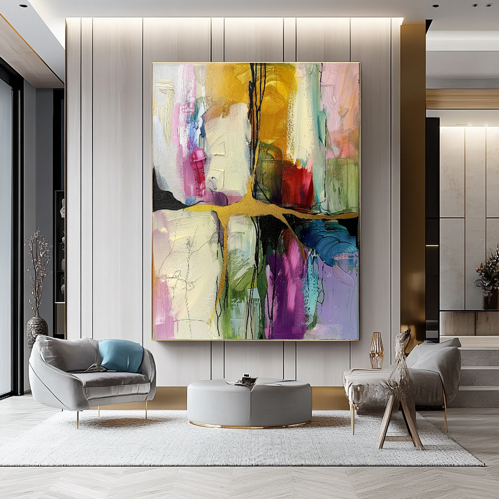 Abstract Impasto Oil Painting on Canvas - Vibrant Modern Wall Art for Living room