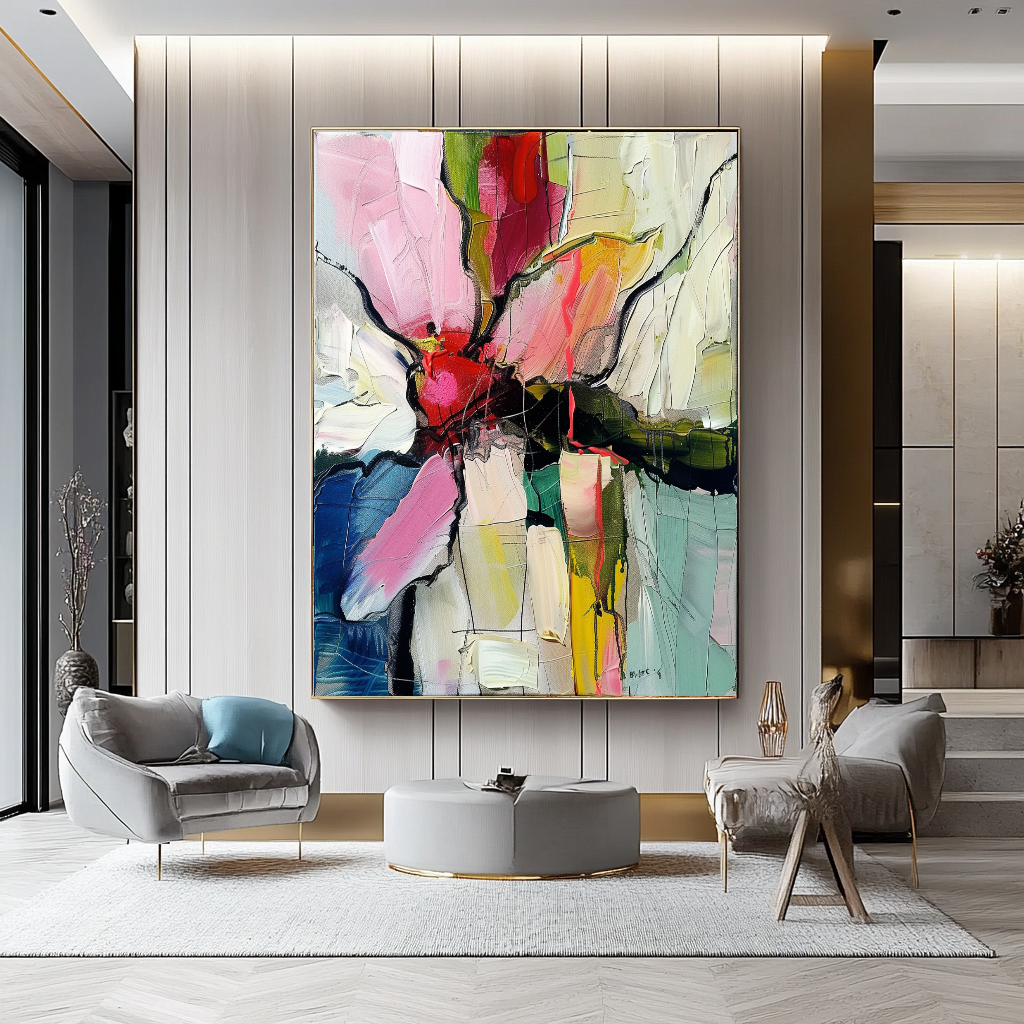 Abstract Impasto Oil Painting on Canvas - Vibrant Modern Wall Art for Living room