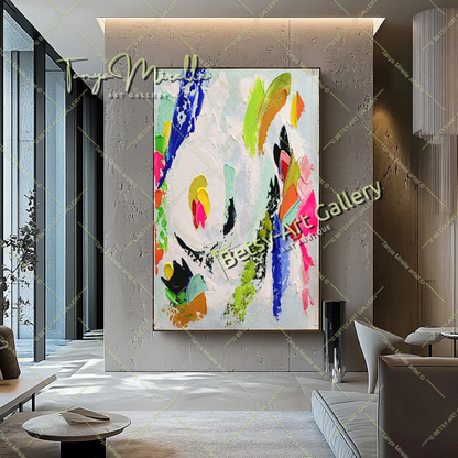Grandes peintures abstraites pour le salon, peinture à l'huile impasto sur toile, art mural moderne coloré, peinture unique