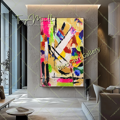 Grandes peintures abstraites pour le salon, peinture à l'huile impasto sur toile, art mural moderne coloré, peinture unique