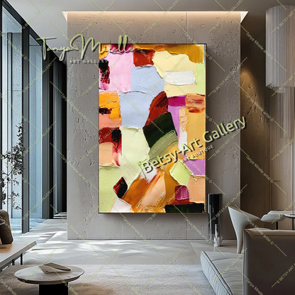 Colorful Harmony, Large Modern Abstract Impasto Oil Painting on Canvas