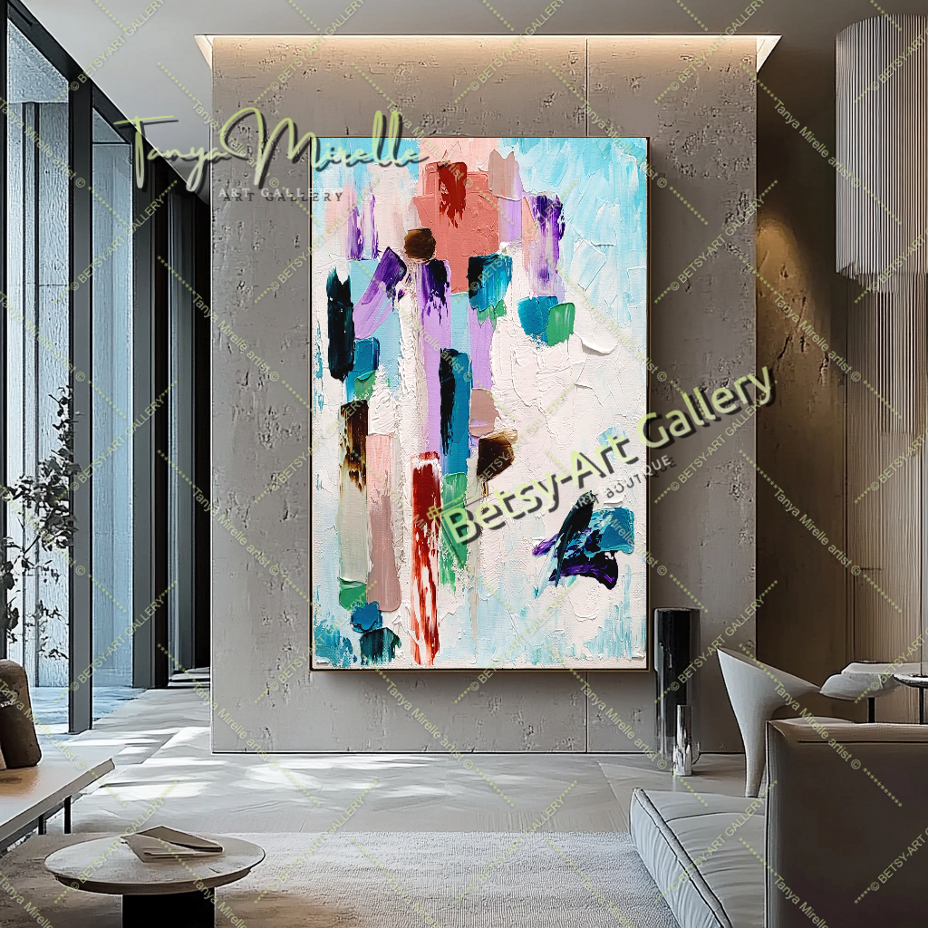 EXTRA LARGE Peinture à l’huile d’empâtement abstraite bleu clair sur toile / Pas de cadre