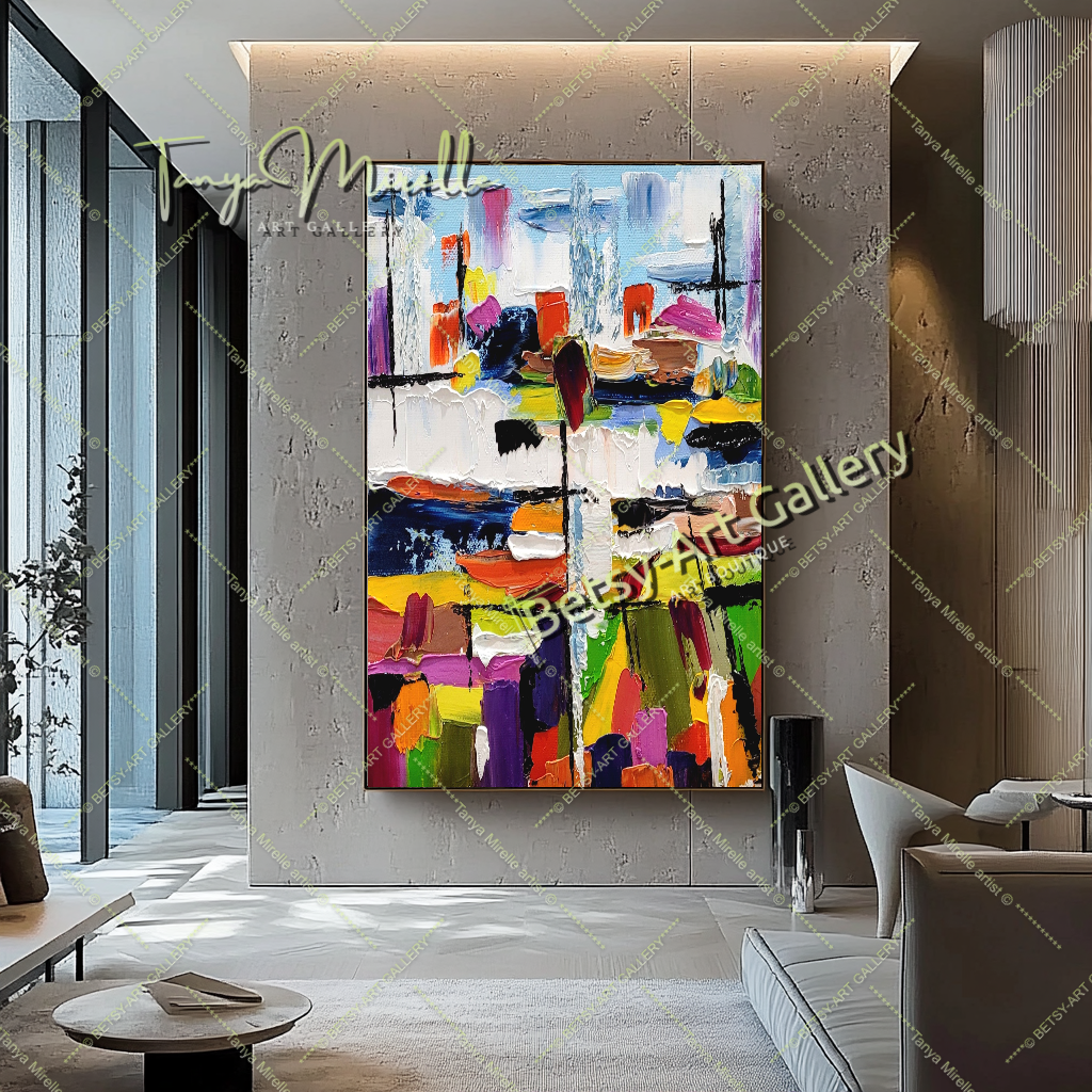 Urban Kaleidoscope - Modern Abstract Impasto Oil Painting on Canvas