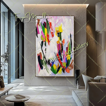 Peinture à l'huile abstraite moderne sur toile, art mural texturé coloré pour le salon