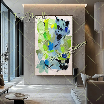 Large Green Abstract Textured Paintings for living room