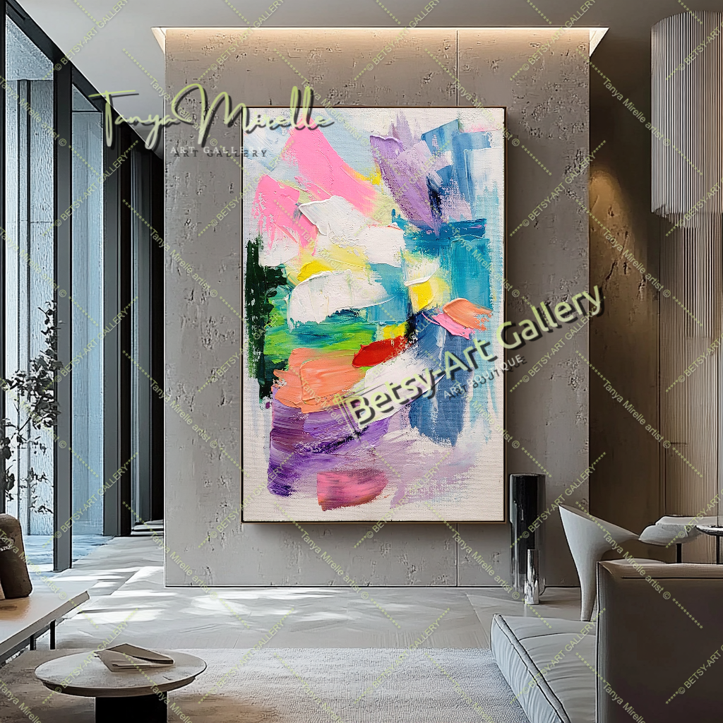 Pastel Colors Abstract Impasto Oil Painting on Canvas