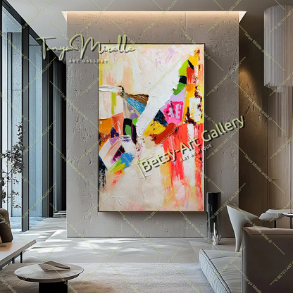 GRANDE œuvre d'art abstraite moderne, peinture à l'huile colorée sur toile, art contemporain vibrant pour le salon
