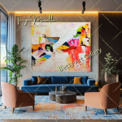 GRANDE œuvre d'art abstraite moderne, peinture à l'huile colorée sur toile, art contemporain vibrant pour le salon