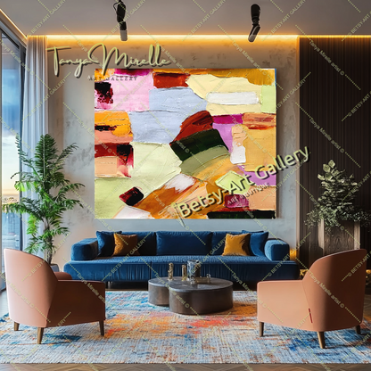 Colorful Harmony, Large Modern Abstract Impasto Oil Painting on Canvas