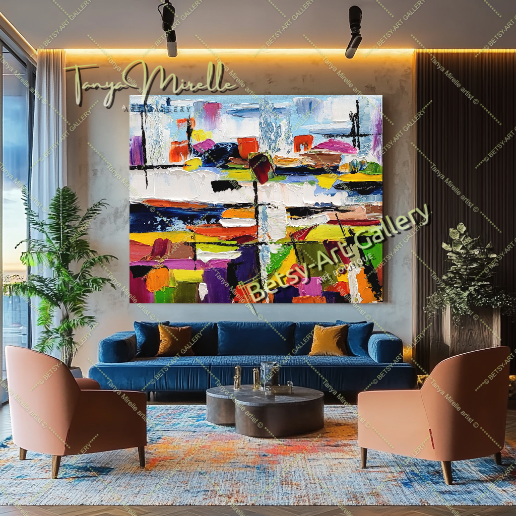 Urban Kaleidoscope - Modern Abstract Impasto Oil Painting on Canvas