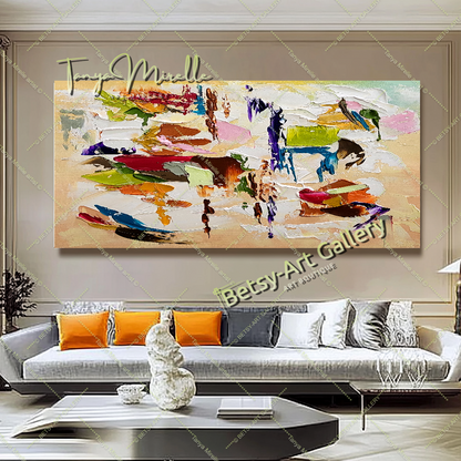 Modern Abstract Painting for Living Room - Colorful Oil Impasto Wall Art on Canvas