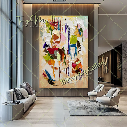 Modern Abstract Painting for Living Room - Colorful Oil Impasto Wall Art on Canvas