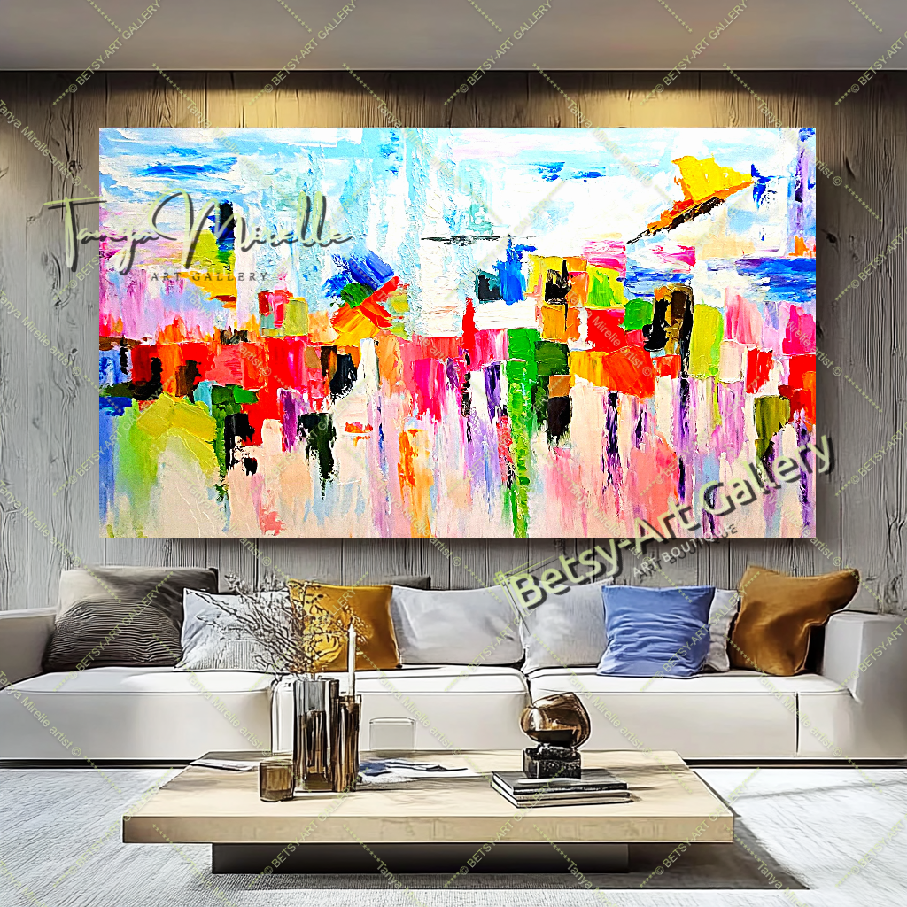 Grands tableaux abstraits pour salon, peinture à l'huile impasto sur toile, art mural moderne, peinture unique