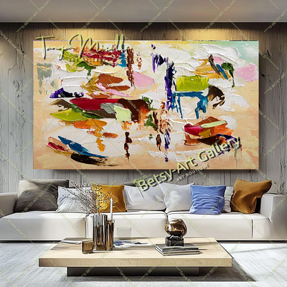 Modern Abstract Painting for Living Room - Colorful Oil Impasto Wall Art on Canvas