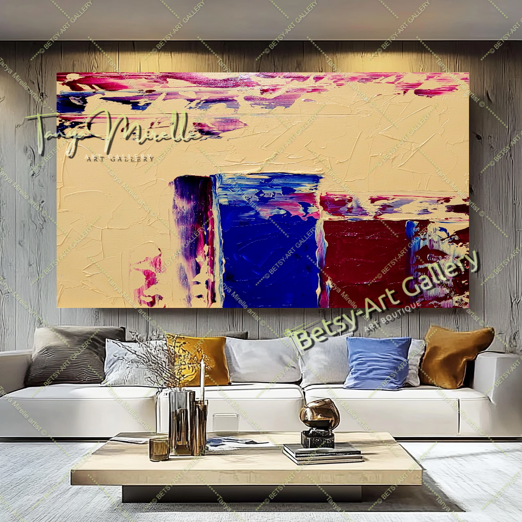 GRANDE peinture à l'huile impasto sur toile, art minimaliste géométrique, décoration d'art contemporain aux couleurs vives