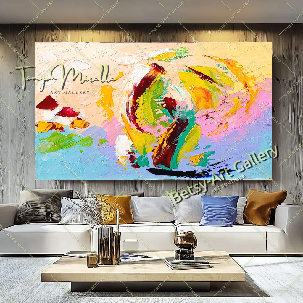 Vibrant Abstract Impasto Oil Painting on Canvas, Handmade Artwork