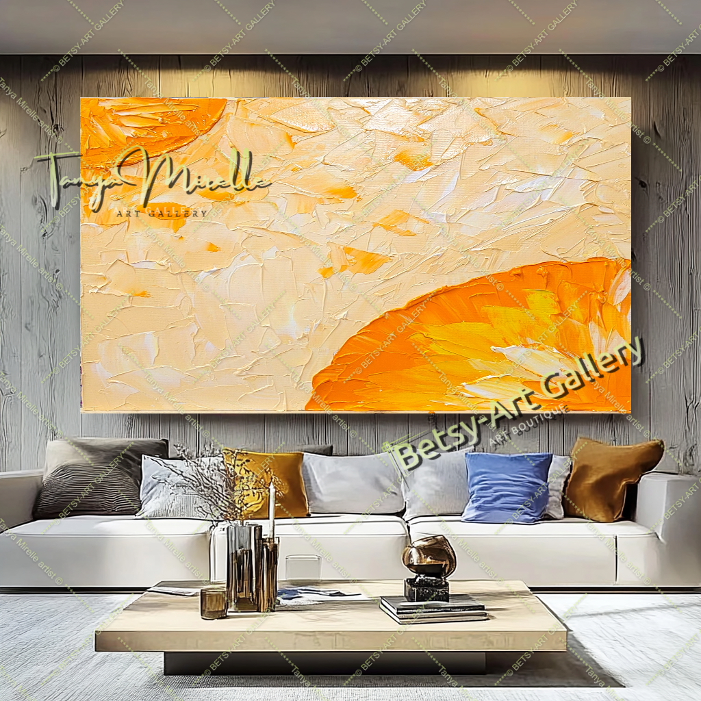 Orange Textured Painting, Minimalist Art, Contemporary Wall Decor