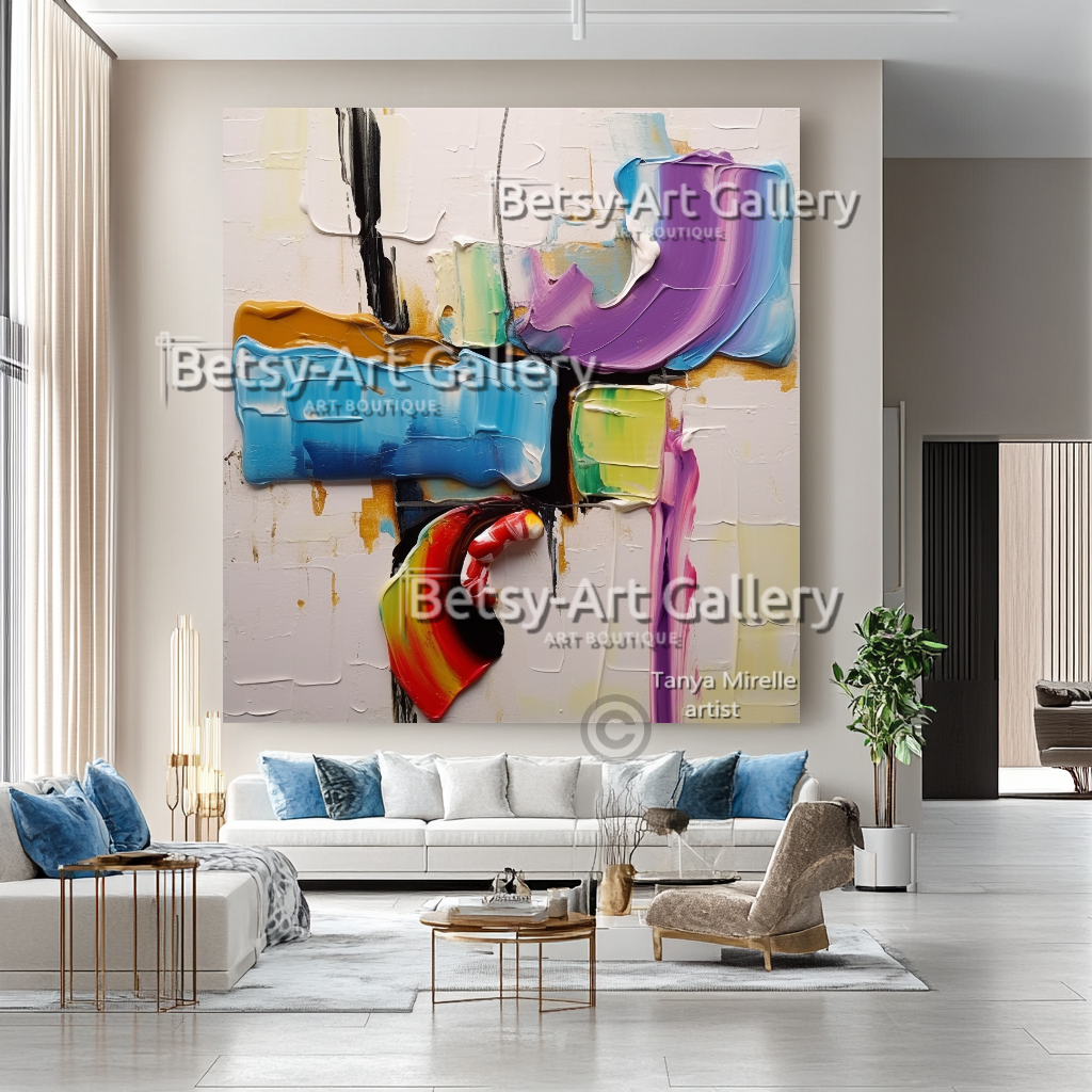 Large Colorful Textured Abstract - Impasto Oil Painting #45 – Large – Oil on Canvas – {{ product.title }} canvas artwork by Tanya Mirelle – modern wall decor – original artwork for home, living room, office, or gallery – original artwork by BETSY-ART GALLERY