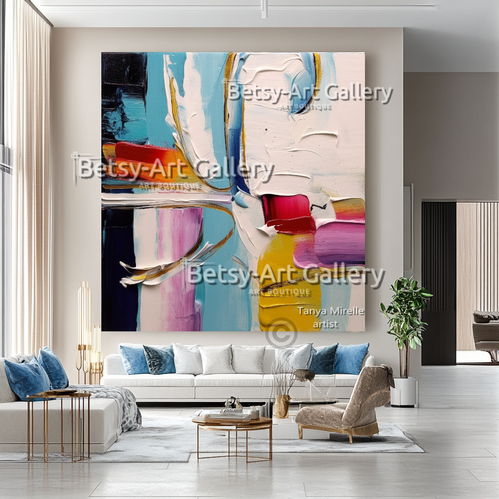 Colorful Impasto Oil Painting - Large Textured Abstract Wall Art #46