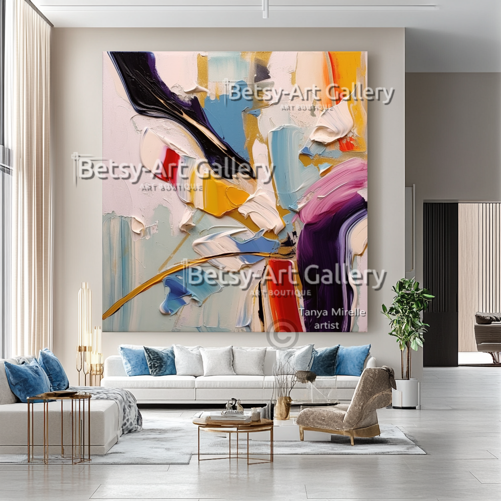 Colorful Impasto Oil Painting - Large Textured Abstract Wall Art #46