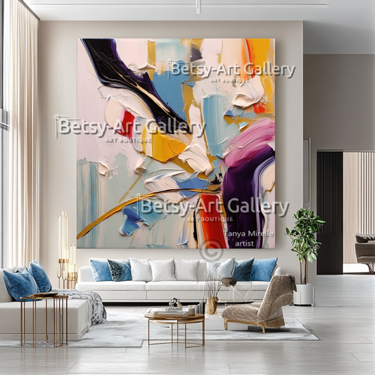 Colorful Impasto Oil Painting - Large Textured Abstract Wall Art #46