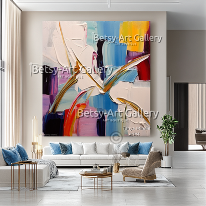 Colorful Impasto Oil Painting - Large Textured Abstract Wall Art #46