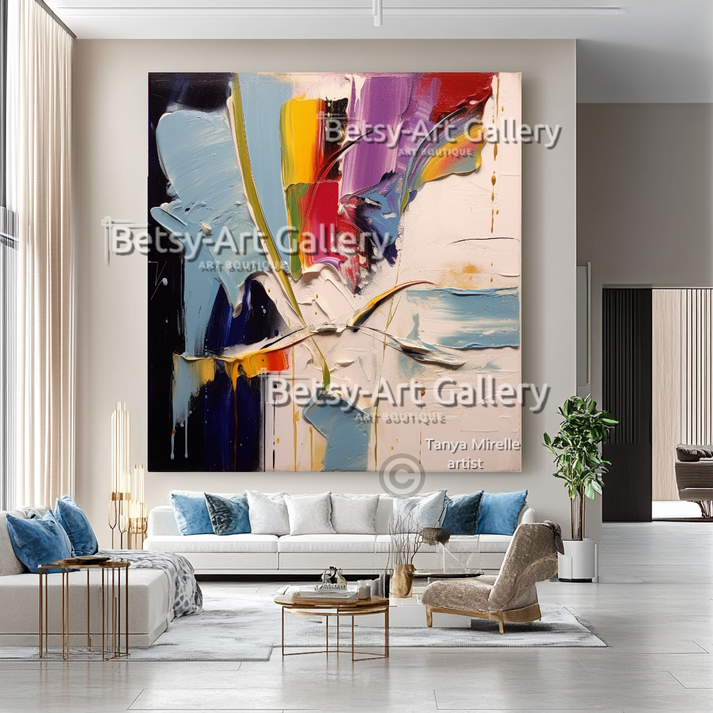 Colorful Impasto Oil Painting - Large Textured Abstract Wall Art #46