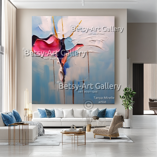 Minimalist Floral Oil Painting - Large Textured Abstract Wall Art #47