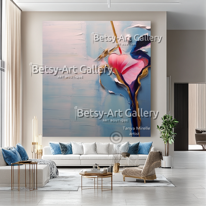 Minimalist Floral Oil Painting - Large Textured Abstract Wall Art #48
