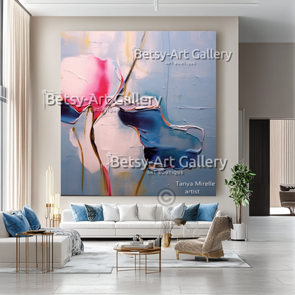 Minimalist Floral Oil Painting - Large Textured Abstract Wall Art #48