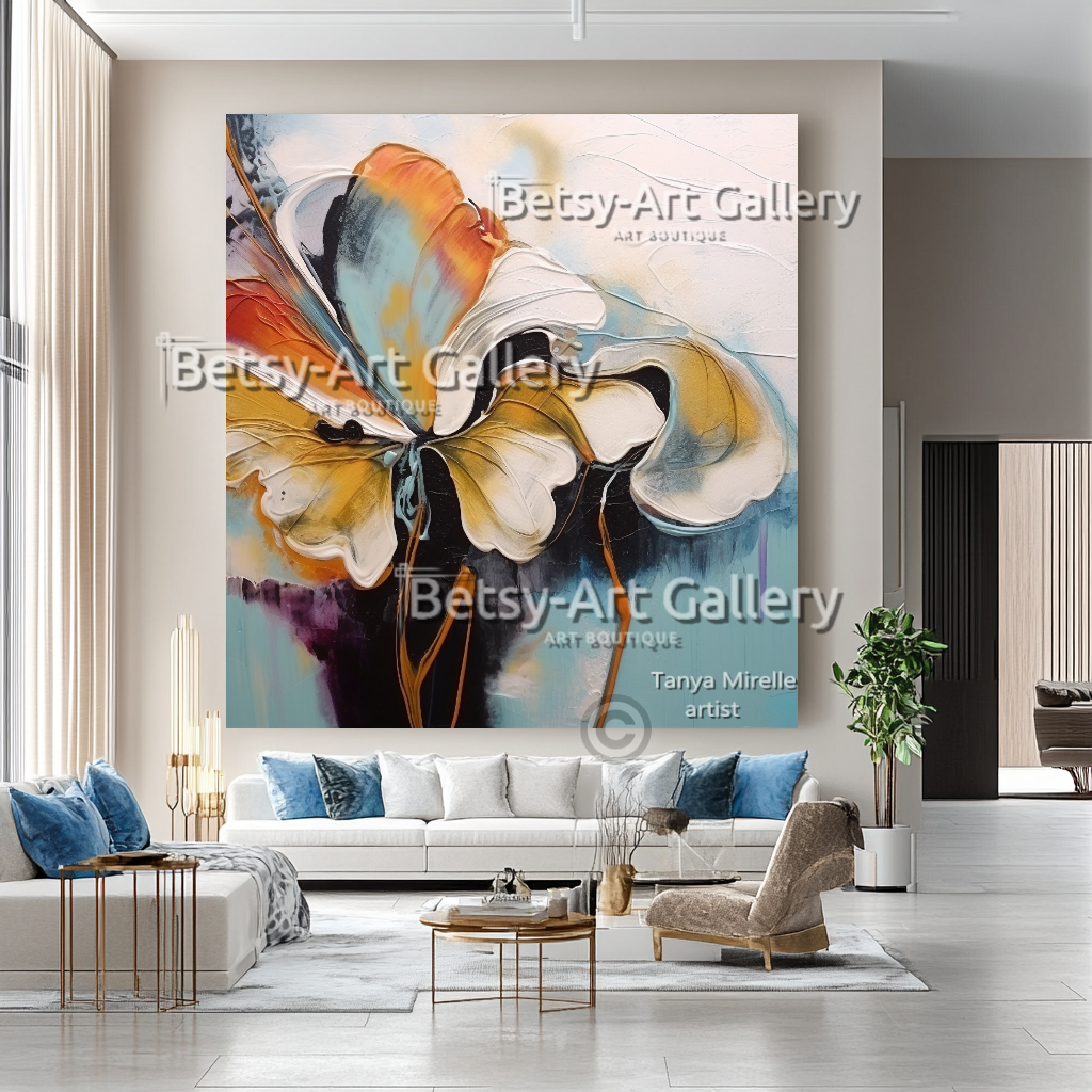 Floral Abstract Impasto Oil Painting on Canvas #23 – Large – Oil on Canvas – {{ product.title }} canvas artwork by Tanya Mirelle – modern wall decor – original artwork for home, living room, office, or gallery – original artwork by BETSY-ART GALLERY