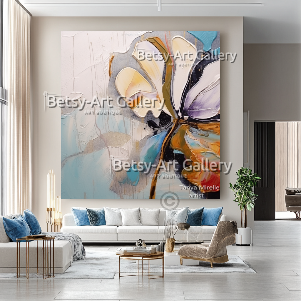 Floral Abstract Impasto Oil Painting on Canvas #23 – Large – Oil on Canvas – {{ product.title }} canvas artwork by Tanya Mirelle – modern wall decor – original artwork for home, living room, office, or gallery – original artwork by BETSY-ART GALLERY