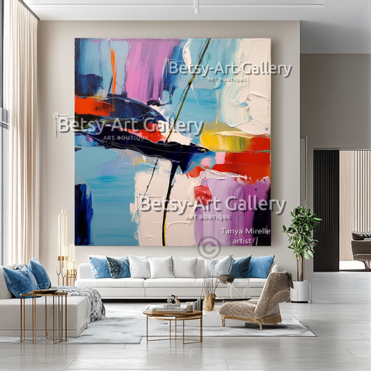Colorful Impasto Oil Painting – Abstract Textured Wall Art #39