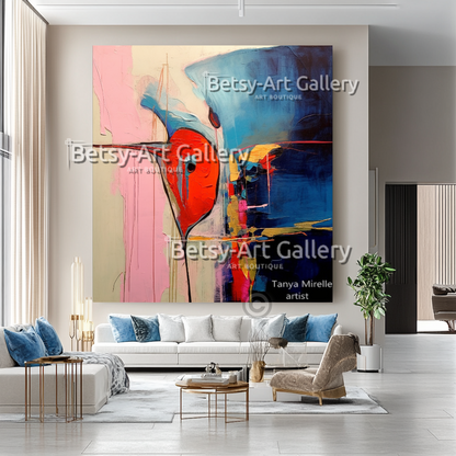 Bold Abstract Splash Colorful Impasto Oil Painting – Textured Wall Art #41