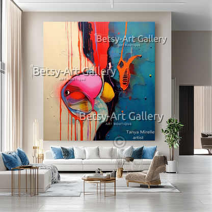 Bold Abstract Splash Colorful Impasto Oil Painting – Textured Wall Art #41