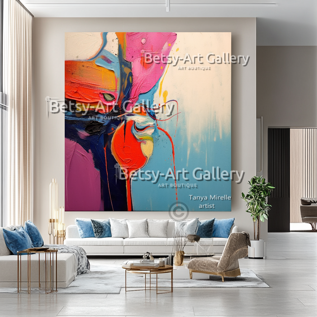 Bold Abstract Splash Colorful Impasto Oil Painting – Textured Wall Art #41
