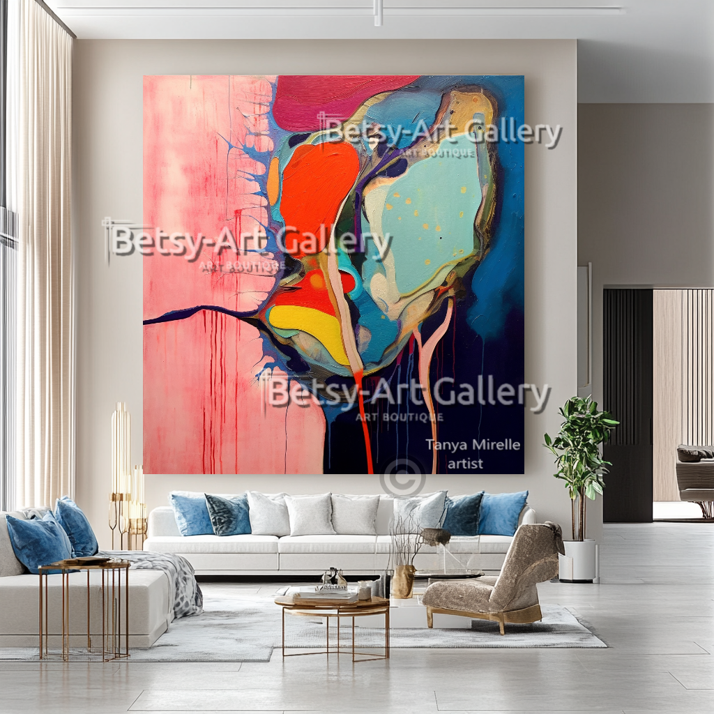 Bold Abstract Splash Colorful Impasto Oil Painting – Textured Wall Art #41