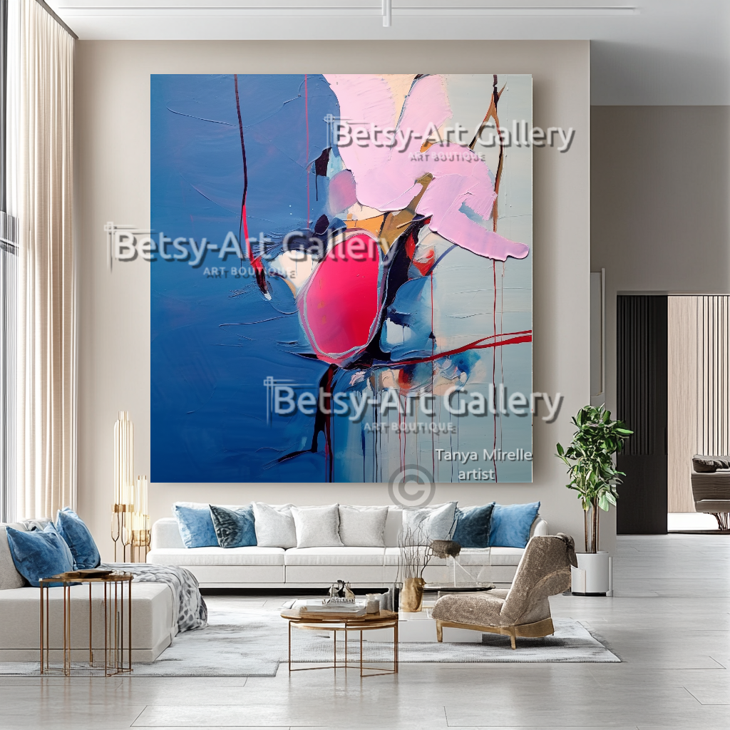 Blush Momentum – Abstract Floral Impasto Oil Painting #42 – Large – Oil on Canvas – {{ product.title }} canvas artwork by Tanya Mirelle – modern wall decor – original artwork for home, living room, office, or gallery – original artwork by BETSY-ART GALLERY