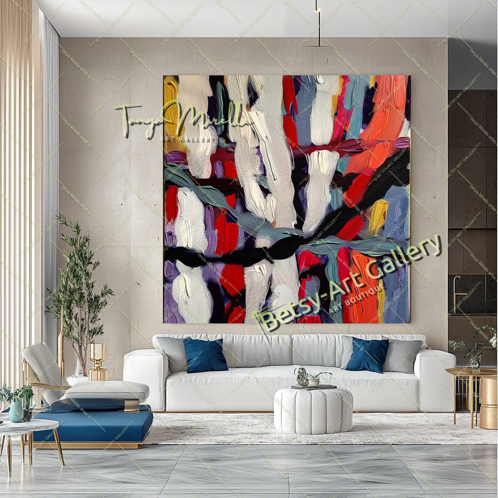 Vivid Red Purple Abstract Painting – Modern Wall Art #156 – Large – Oil on Canvas – {{ product.title }} canvas artwork by Tanya Mirelle – modern wall decor – original artwork for home, living room, office, or gallery – original artwork by BETSY-ART GALLERY