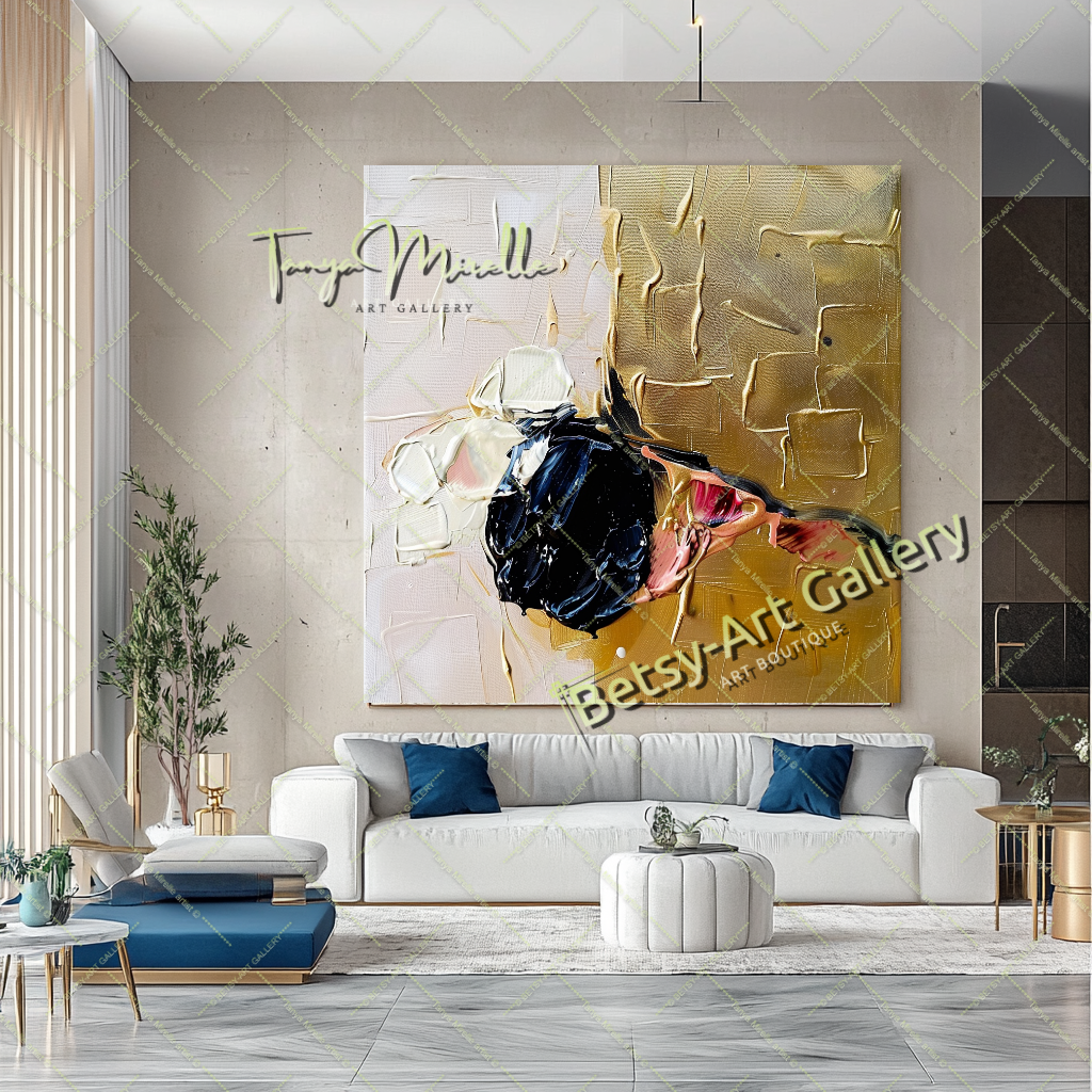 Gold Black Abstract Painting – Contemporaryl Wall Art #160