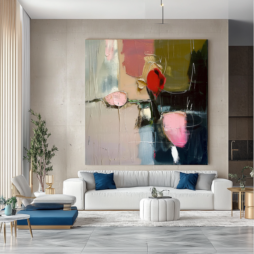 Floral Abstract Impasto Oil Painting on Canvas - Vibrant Modern Wall Art for Living room