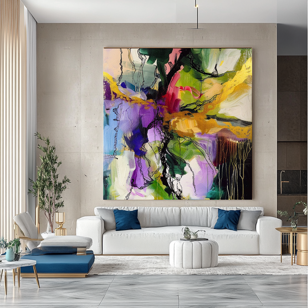 Colorful Abstract Impasto Oil Painting on Canvas - Vibrant Modern Wall Art for Living room