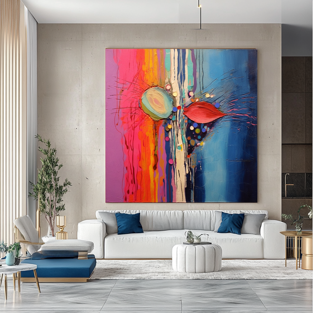 Deep Colors Blue Red Abstract Art - Modern Impasto Oil Painting on Canvas for Living Room, Office, Hotel – Large – Oil on Canvas – {{ product.title }} canvas artwork by Tanya Mirelle – modern wall decor – original artwork for home, living room, office, or gallery – original artwork by BETSY-ART GALLERY