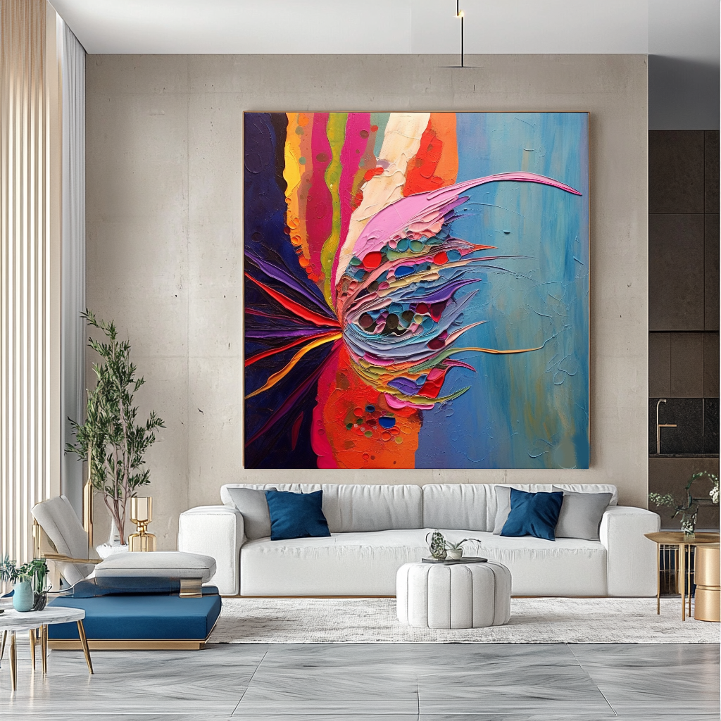 Deep Colors Blue Red Abstract Art - Modern Impasto Oil Painting on Canvas for Living Room, Office, Hotel – Large – Oil on Canvas – {{ product.title }} canvas artwork by Tanya Mirelle – modern wall decor – original artwork for home, living room, office, or gallery – original artwork by BETSY-ART GALLERY