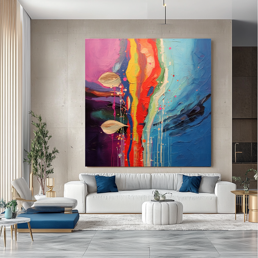 Deep Colors Blue Red Abstract Art - Modern Impasto Oil Painting on Canvas for Living Room, Office, Hotel – Large – Oil on Canvas – {{ product.title }} canvas artwork by Tanya Mirelle – modern wall decor – original artwork for home, living room, office, or gallery – original artwork by BETSY-ART GALLERY