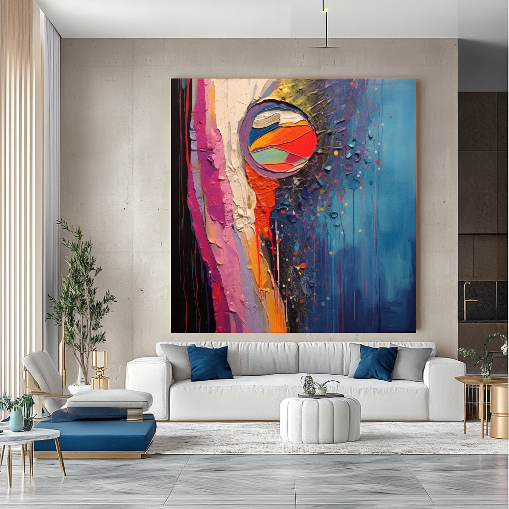 Deep Colors Blue Red Abstract Art - Modern Impasto Oil Painting on Canvas for Living Room, Office, Hotel – Large – Oil on Canvas – {{ product.title }} canvas artwork by Tanya Mirelle – modern wall decor – original artwork for home, living room, office, or gallery – original artwork by BETSY-ART GALLERY